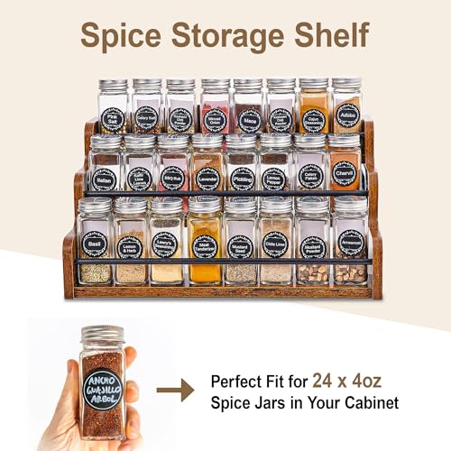 Aminigram Wood Spice Rack Organizer for Cabinet, 3 Tier Spice Shelf Storage, Kitchen Seasoning Organizer for Spice Bottles, Jars, Seasonings, Baking Supplies - My Kitchen Products