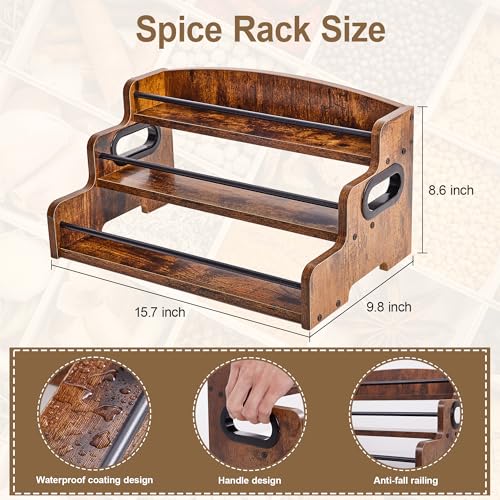 Aminigram Wood Spice Rack Organizer for Cabinet, 3 Tier Spice Shelf Storage, Kitchen Seasoning Organizer for Spice Bottles, Jars, Seasonings, Baking Supplies - My Kitchen Products
