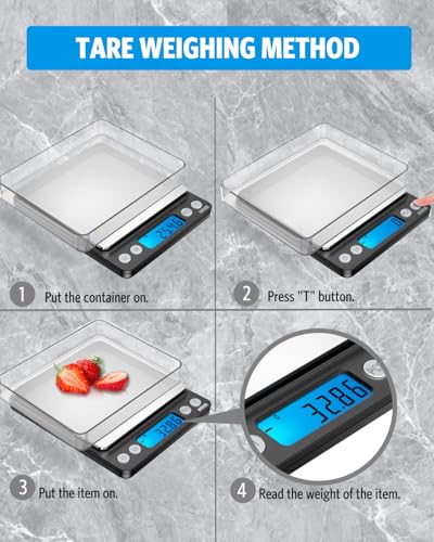 AMIR Digital Kitchen Scale, 500g/0.01g Mini Pocket Jewelry Scale, Cooking Food Scale with Backlit LCD Display, 2 Trays, 6 Units, Auto Off, Tare, PCS Function, Stainless Steel, Battery Included, Black - My Kitchen Products