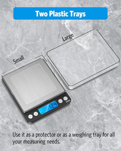 AMIR Digital Kitchen Scale, 500g/0.01g Mini Pocket Jewelry Scale, Cooking Food Scale with Backlit LCD Display, 2 Trays, 6 Units, Auto Off, Tare, PCS Function, Stainless Steel, Battery Included, Black - My Kitchen Products