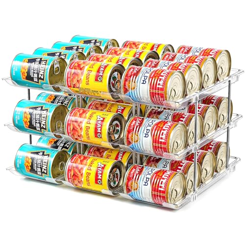 Amllas Can Organizer for Pantry, Stacking Can Storage Organizer Pantry, Automatic Rolling Can Rack for Fridge, 3Tire 3