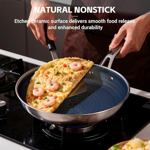Ammeloo Hybrid Tri-Ply Stainless Steel Frying Pans Set, 8"/9.5"/11" Cooking Pans, Non Stick Frying Pans and Skillets, Chef Pan, Non Toxic, Dishwasher Safe, Induction Compatible, Blue Interior - My Kitchen Products