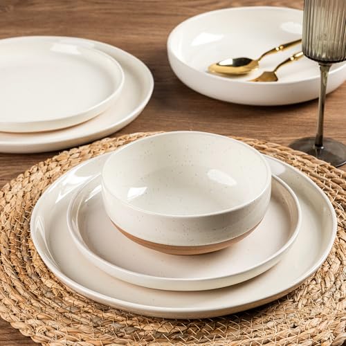 AmorArc Ceramic Dinnerware Sets with Pasta Bowls for 6, Handpainted Plates and Bowls Set with Rustic Terracotta Underside, Scratch Resistant Dishes Set, Dishwasher & Microwave Safe, 24 Pcs - My Kitchen Products