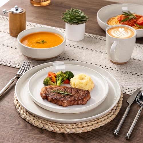 AmorArc Ceramic Dinnerware Sets with Pasta Bowls for 6, Handpainted Plates and Bowls Set with Rustic Terracotta Underside, Scratch Resistant Dishes Set, Dishwasher & Microwave Safe, 24 Pcs - My Kitchen Products