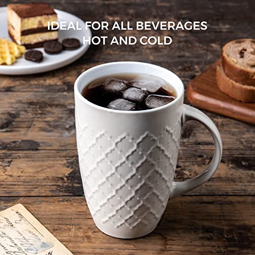 AmorArc Extra Large Coffee Mugs Set of 6, 20oz Ceramic Tall Coffee Mugs Set with Textured Geometric Patterns for Coffee/Tea/Beer/Hot Cocoa, Dishwasher & Microwave Safe,Beige - My Kitchen Products