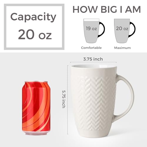 AmorArc Extra Large Coffee Mugs Set of 6, 20oz Ceramic Tall Coffee Mugs Set with Textured Geometric Patterns for Coffee/Tea/Beer/Hot Cocoa, Dishwasher & Microwave Safe,Beige - My Kitchen Products