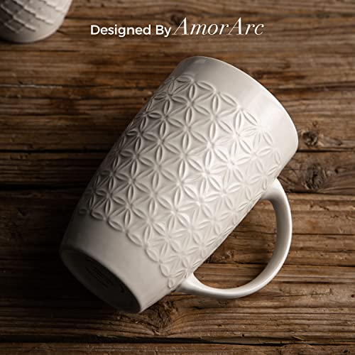 AmorArc Extra Large Coffee Mugs Set of 6, 20oz Ceramic Tall Coffee Mugs Set with Textured Geometric Patterns for Coffee/Tea/Beer/Hot Cocoa, Dishwasher & Microwave Safe,Beige - My Kitchen Products