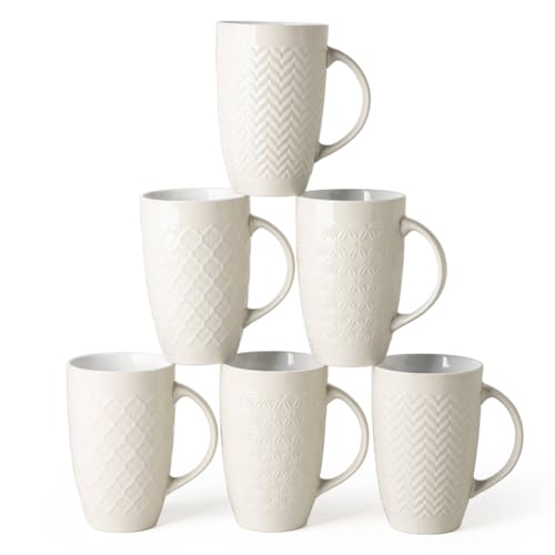 AmorArc Extra Large Coffee Mugs Set of 6, 20oz Ceramic Tall Coffee Mugs Set with Textured Geometric Patterns
