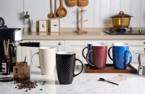 AmorArc Extra Large Coffee Mugs Set of 6, 20oz Ceramic Tall Coffee Mugs Set with Textured Geometric Patterns for Coffee/Tea/Beer/Hot Cocoa, Dishwasher & Microwave Safe,Beige - My Kitchen Products