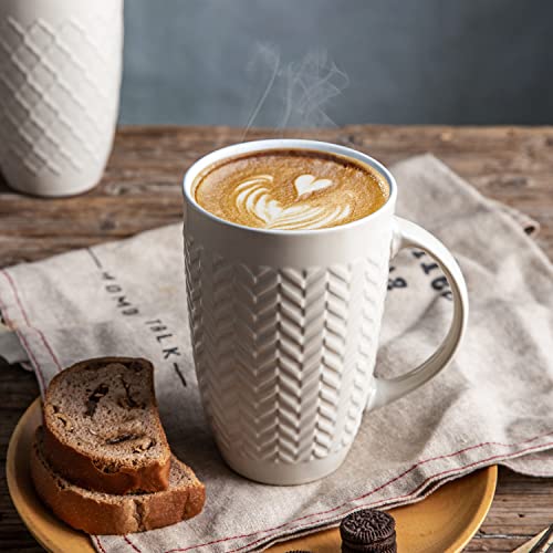 AmorArc Extra Large Coffee Mugs Set of 6, 20oz Ceramic Tall Coffee Mugs Set with Textured Geometric Patterns for Coffee/Tea/Beer/Hot Cocoa, Dishwasher & Microwave Safe,Beige - My Kitchen Products