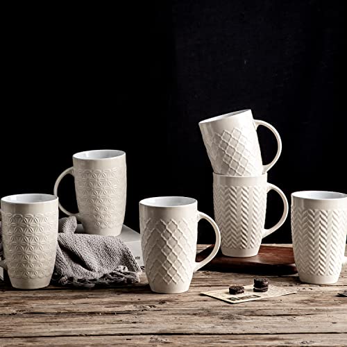 AmorArc Extra Large Coffee Mugs Set of 6, 20oz Ceramic Tall Coffee Mugs Set with Textured Geometric Patterns for Coffee/Tea/Beer/Hot Cocoa, Dishwasher & Microwave Safe,Beige - My Kitchen Products