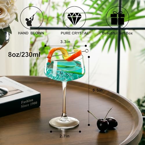 Amyoole Martini Glasses Set of 6, 8 oz Premium Crystal Coupe Glasses, Hand Blown Champagne Drinkware with 6 Cocktail Picks, Clear Cocktail Glasses for Bar, Parties, Martinis, Margaritas - My Kitchen Products