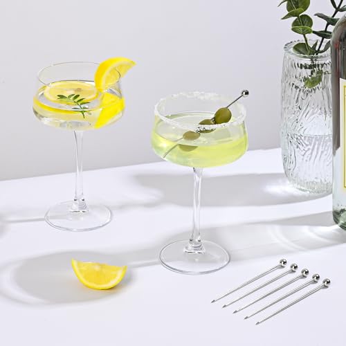 Amyoole Martini Glasses Set of 6, 8 oz Premium Crystal Coupe Glasses, Hand Blown Champagne Drinkware with 6 Cocktail Picks, Clear Cocktail Glasses for Bar, Parties, Martinis, Margaritas - My Kitchen Products