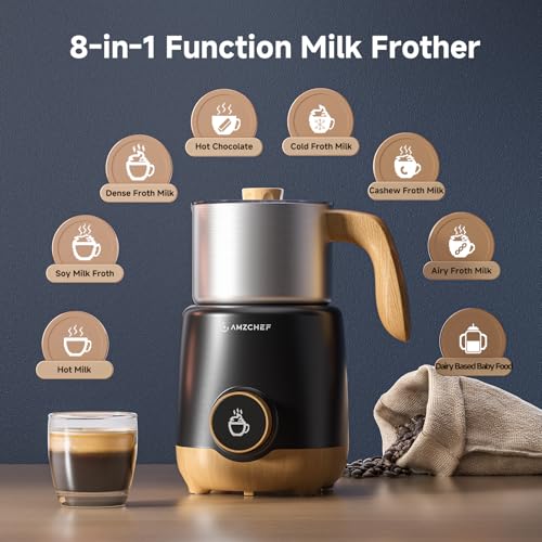 AMZCHEF 21 oz 8-in-1 Milk Frother, 550W Split Stainless Steel Automatic Steamer, Milk Warmer for Latte, Cappuccino, Hot Chocolate, Hot/Cold Froth, Heated Milk & Baby Food, Black - My Kitchen Products