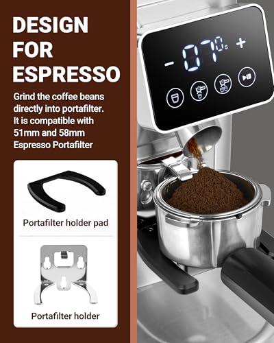 AMZCHEF Coffee Grinder, Coffee Bean Grinder for Home Use with Precise Grinding, LED Control Panel, Detachable Funnel Stand, Anti-static Design, 48 Grind Settings, Silver - My Kitchen Products