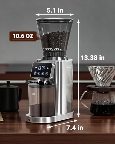 AMZCHEF Coffee Grinder, Coffee Bean Grinder for Home Use with Precise Grinding, LED Control Panel, Detachable Funnel Stand, Anti-static Design, 48 Grind Settings, Silver - My Kitchen Products