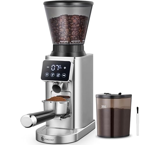 AMZCHEF Coffee Grinder, Coffee Bean Grinder for Home Use with Precise Grinding, LED Control Panel, Detachable Funnel Stand, Anti-static Design, 48 Grind Settings, Silver - My Kitchen Products