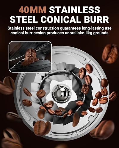 AMZCHEF Coffee Grinder, Coffee Bean Grinder for Home Use with Precise Grinding, LED Control Panel, Detachable Funnel Stand, Anti-static Design, 48 Grind Settings, Silver - My Kitchen Products