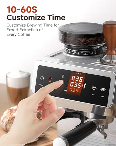 AMZCHEF Espresso Machine With Grinder, 190℉-201℉ Temp Control Coffee machine with 44 Grind Setting, Milk Frother, Touch Screen, Cold Brew, Sliver - My Kitchen Products