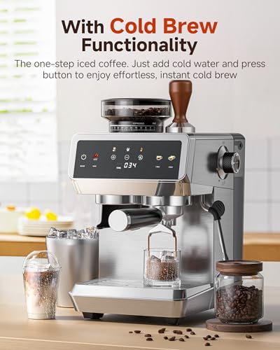 AMZCHEF Espresso Machine With Grinder, 190℉-201℉ Temp Control Coffee machine with 44 Grind Setting, Milk Frother, Touch Screen, Cold Brew, Sliver - My Kitchen Products