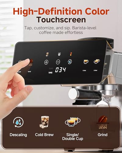 AMZCHEF Espresso Machine With Grinder, 190℉-201℉ Temp Control Coffee machine with 44 Grind Setting, Milk Frother, Touch Screen, Cold Brew, Sliver - My Kitchen Products