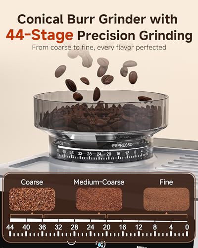 AMZCHEF Espresso Machine With Grinder, 190℉-201℉ Temp Control Coffee machine with 44 Grind Setting, Milk Frother, Touch Screen, Cold Brew, Sliver - My Kitchen Products