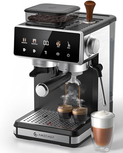 AMZCHEF Espresso Machine with Grinder, 3 Temp 197-205℉ Professional Espresso Machine, 3-10s Pre-Infusion, 20 Grind Settings, Latte Cappuccino Maker Home Barista, Black - My Kitchen Products