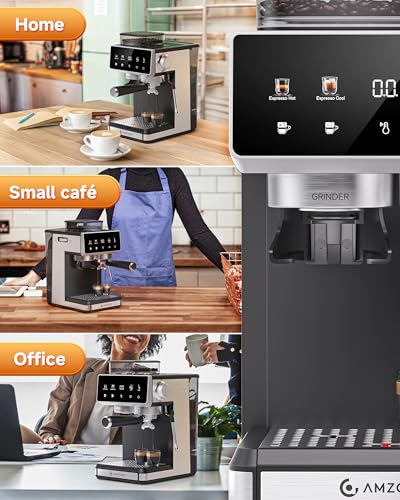 AMZCHEF Espresso Machine with Grinder, 3 Temp 197-205℉ Professional Espresso Machine, 3-10s Pre-Infusion, 20 Grind Settings, Latte Cappuccino Maker Home Barista, Black - My Kitchen Products