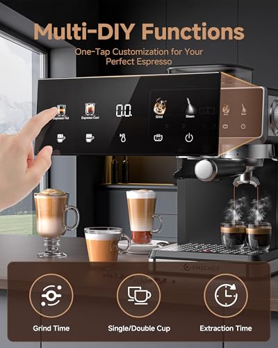 AMZCHEF Espresso Machine with Grinder, 3 Temp 197-205℉ Professional Espresso Machine, 3-10s Pre-Infusion, 20 Grind Settings, Latte Cappuccino Maker Home Barista, Black - My Kitchen Products