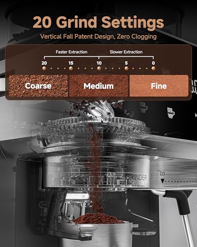 AMZCHEF Espresso Machine with Grinder, 3 Temp 197-205℉ Professional Espresso Machine, 3-10s Pre-Infusion, 20 Grind Settings, Latte Cappuccino Maker Home Barista, Black - My Kitchen Products