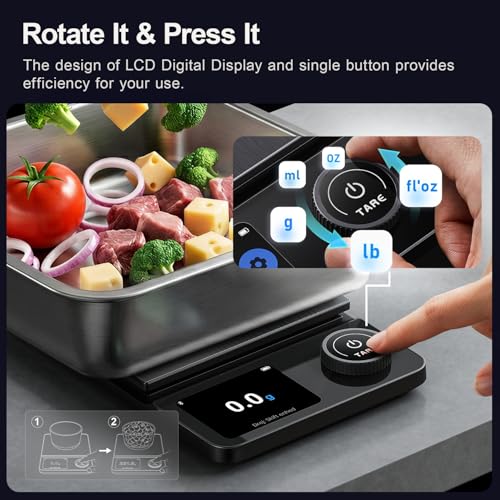 Amzmerit Smart Food Kitchen Scale with Nutritional Calculator, Timer, 0.1g High Precision Kitchen Scale, Free App with 27 Nutrients Tracking, Digital Grams and Ounces for Weight Loss,11lbs/5kg (Black) - My Kitchen Products