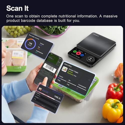 Amzmerit Smart Food Kitchen Scale with Nutritional Calculator, Timer, 0.1g High Precision Kitchen Scale, Free App with 27 Nutrients Tracking, Digital Grams and Ounces for Weight Loss,11lbs/5kg (Black) - My Kitchen Products