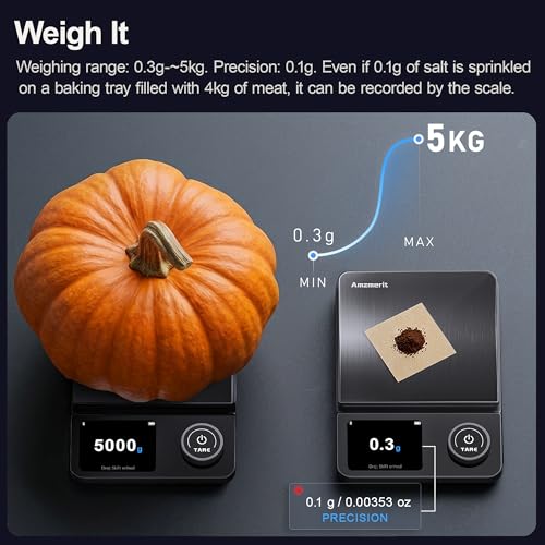 Amzmerit Smart Food Kitchen Scale with Nutritional Calculator, Timer, 0.1g High Precision Kitchen Scale, Free App with 27 Nutrients Tracking, Digital Grams and Ounces for Weight Loss,11lbs/5kg (Black) - My Kitchen Products
