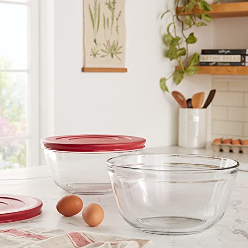Anchor Hocking 91858 Glass Mixing Bowls with Lids, Cherry, 4 Quart (Set of 2) - My Kitchen Products