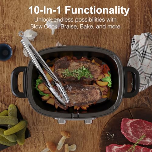 Anfilank 10-in-1 Programmable Slow Cooker with Timer, 6.8 Quart Crock Pot, Presets to Sous Vide, Bake, Sauté, Cook Rice& More, Nonstick Dishwasher-Safe Pot, Adjustable Temp&Time, Stainless Steel - My Kitchen Products