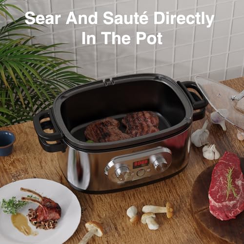Anfilank 10-in-1 Programmable Slow Cooker with Timer, 6.8 Quart Crock Pot, Presets to Sous Vide, Bake, Sauté, Cook Rice& More, Nonstick Dishwasher-Safe Pot, Adjustable Temp&Time, Stainless Steel - My Kitchen Products