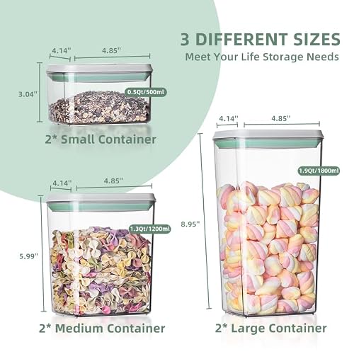 Ankou Airtight Food Storage Container Sets with Lids 6Pcs Pop Containers for Kitchen Pantry Organization BPA-Free Stackable Kitchen Storage Containers for Cereal Flour Sugar (0.5, 1.2, 1.8qt)*2 - My Kitchen Products
