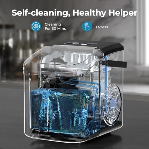 Antarctic Star Countertop Ice Maker Machine, 8 Ice Cubes in 6 mins, 26lb/Day Ice with 2 Sizes- Portable Mini, Energy Saving & Basket/Scoop for Home/Party/Travel/Camping/Bar, Dark Black - My Kitchen Products
