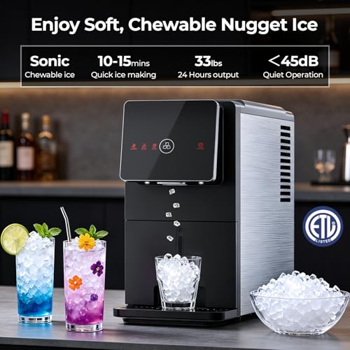 Antarctic Star Nugget Ice Maker Countertop, 33 Lbs/24H, Automatic Ice Dispenser, Self-Cleaning Portable Ice Machine, 1.8L Water Tank, Touch Screen & Auto Ice Drop, for Home/Office/Kitchen - My Kitchen Products