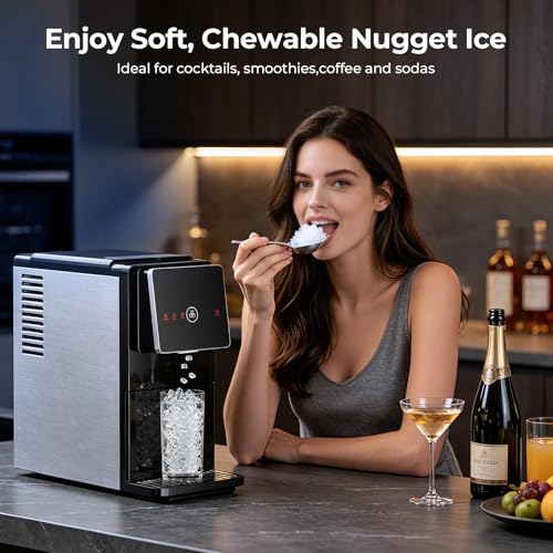 Antarctic Star Nugget Ice Maker Countertop, 33 Lbs/24H, Automatic Ice Dispenser, Self-Cleaning Portable Ice Machine, 1.8L Water Tank, Touch Screen & Auto Ice Drop, for Home/Office/Kitchen - My Kitchen Products