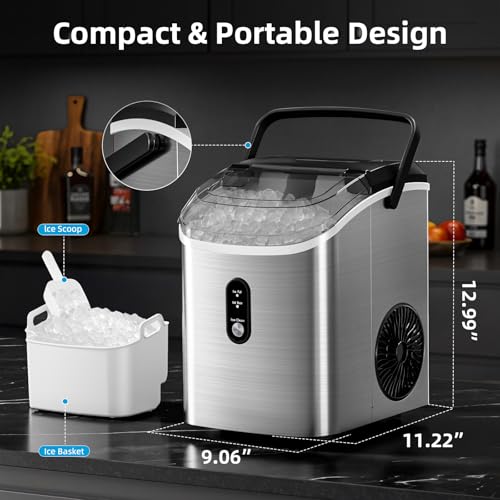 Antarctic Star Nugget Ice Maker Countertop with Soft Chewable Ice, Portable Sonic Ice Maker with Basket and Scoop, Removable Top Cover, Auto-Cleaning for Home/Party/RV/Camping (Stainless Steel Silver) - My Kitchen Products