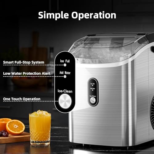 Antarctic Star Nugget Ice Maker Countertop with Soft Chewable Ice, Portable Sonic Ice Maker with Basket and Scoop, Removable Top Cover, Auto-Cleaning for Home/Party/RV/Camping (Stainless Steel Silver) - My Kitchen Products