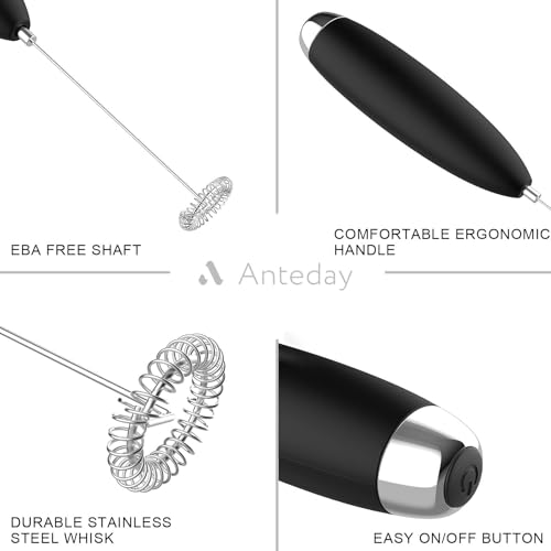 Anteday Electric Milk Frother Handheld, Quality Frother Wand for Coffee, Battery Operated (Not included) Drink Mixer Matcha Whisk, Functionality Foam Maker for Frappe Hot Chocolate, Cappuccino, Lattes - My Kitchen Products