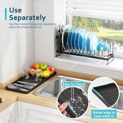 ANTOPY Small Dish Drying Rack - Compact Dish Rack for Kitchen Counter with Silicone Dish Drying Mat, Stainless Steel Dish Drainer for Kitchen Sink Cabinet, Space Saving Plate Rack Cutlery Holder - My Kitchen Products