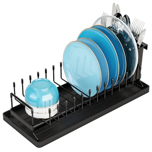 ANTOPY Small Dish Drying Rack - Compact Dish Rack for Kitchen Counter with Silicone Dish Drying Mat, Stainless Steel Dish Drainer for Kitchen Sink Cabinet, Space Saving Plate Rack Cutlery Holder - My Kitchen Products