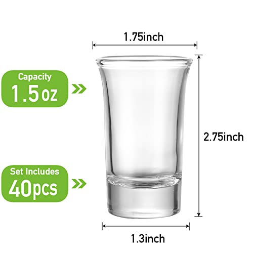 Aoeoe 40 Pack Shot Glass Bulk Set with Heavy Base, 1.5 Ounce Whiskey Shot Glasses, Clear Shot Glasses Set, Round Shot Glass Bulk, Small Shot Cups for Vodka, Whiskey, Tequila, Espresso, Liquor - My Kitchen Products