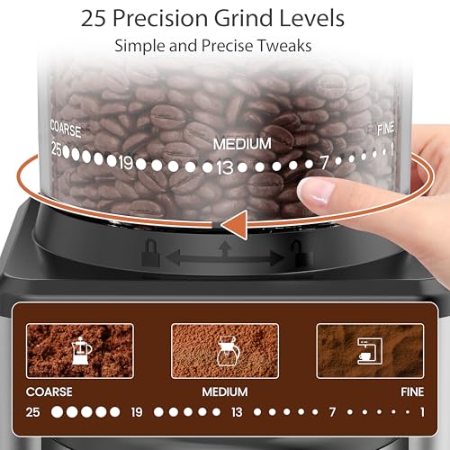 AOVSTVES Electric Coffee Grinder, Suitable for Home Use, Features 25 Precise Grinding Settings, a 60-Second Timer Function, and an Easy-to-Clean Stainless Steel Coffee Bean Grinder - My Kitchen Products