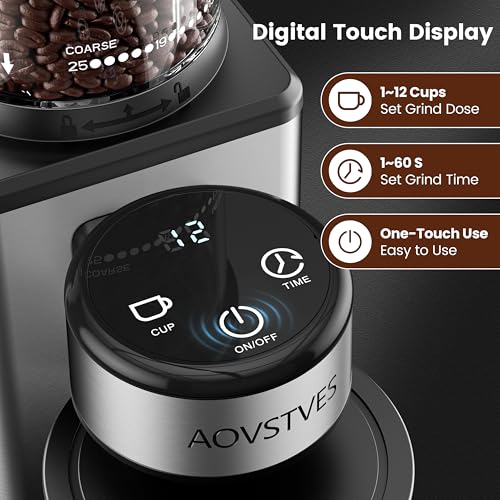 AOVSTVES Electric Coffee Grinder, Suitable for Home Use, Features 25 Precise Grinding Settings, a 60-Second Timer Function, and an Easy-to-Clean Stainless Steel Coffee Bean Grinder - My Kitchen Products