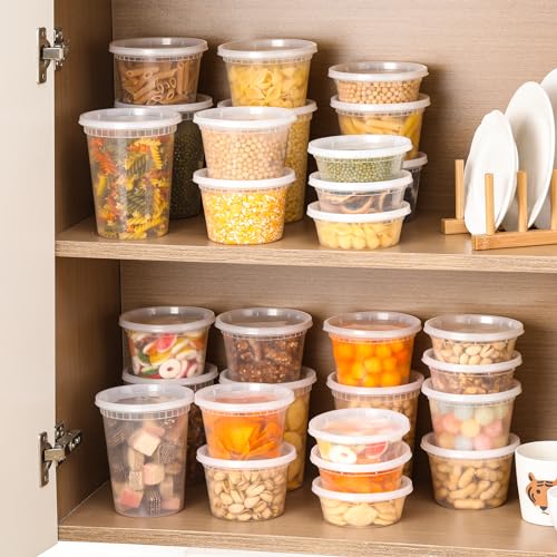 AOZITA 24 Sets Plastic Deli Food Containers With Lids, 8 oz 16oz 32oz Variety pack, Airtight Food Storage Containers, Freezer/Dishwasher/Microwave Safe, Soup Containers For Takeout Food Storage - My Kitchen Products