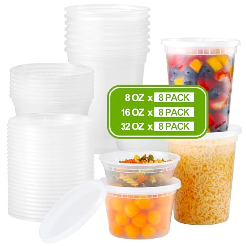 AOZITA 24 Sets Plastic Deli Food Containers With Lids, 8 oz 16oz 32oz Variety pack, Airtight Food Storage Containers, Freezer/Dishwasher/Microwave Safe, Soup Containers For Takeout Food Storage - My Kitchen Products
